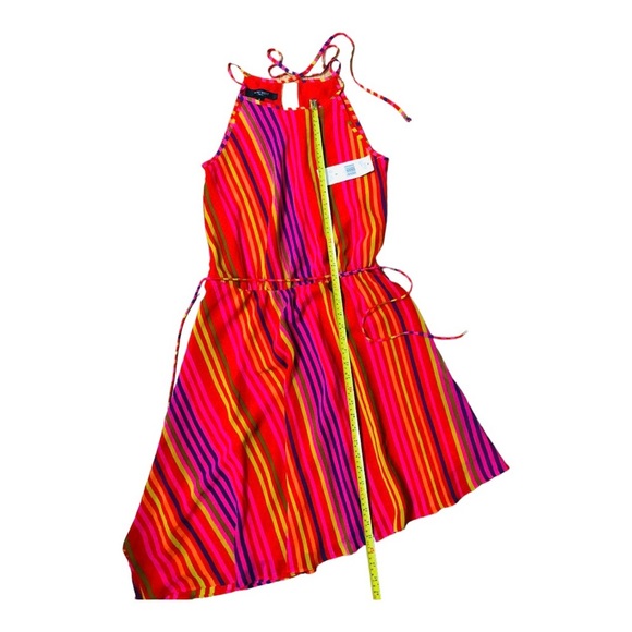 Nine West pink multicolor striped asymmetric belted flowy dress size 4 new‎ - Picture 14 of 15